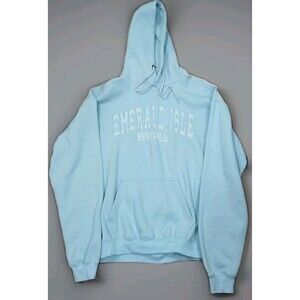 Emerald Isle NC Hoodie Men’s Large Light Blue Shark Tee Embroidered Pullover EUC